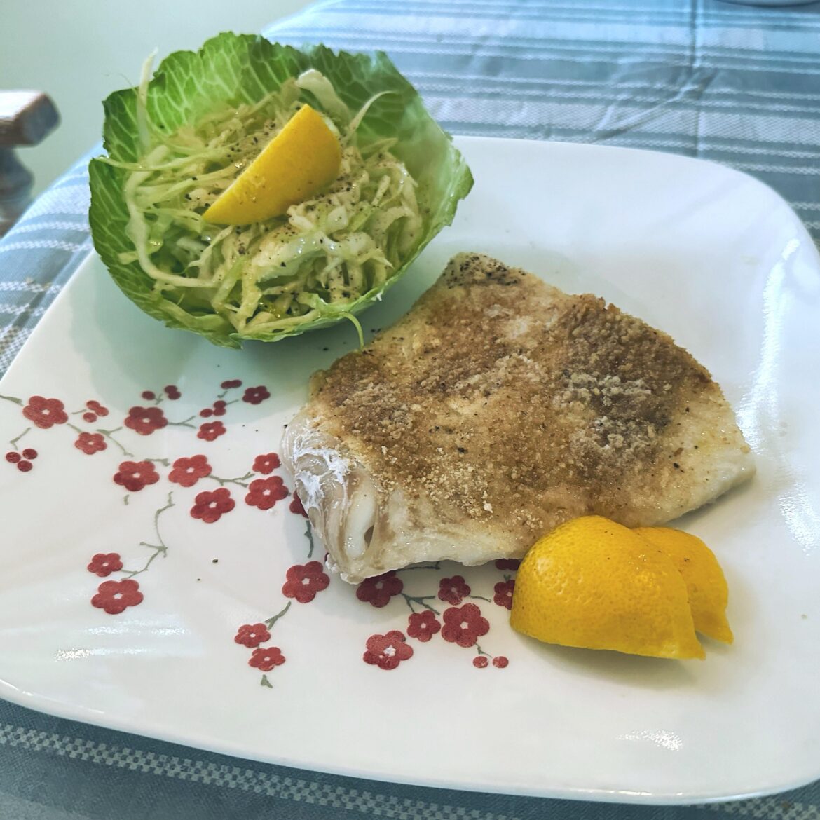 Baked haddock with a lemon slaw