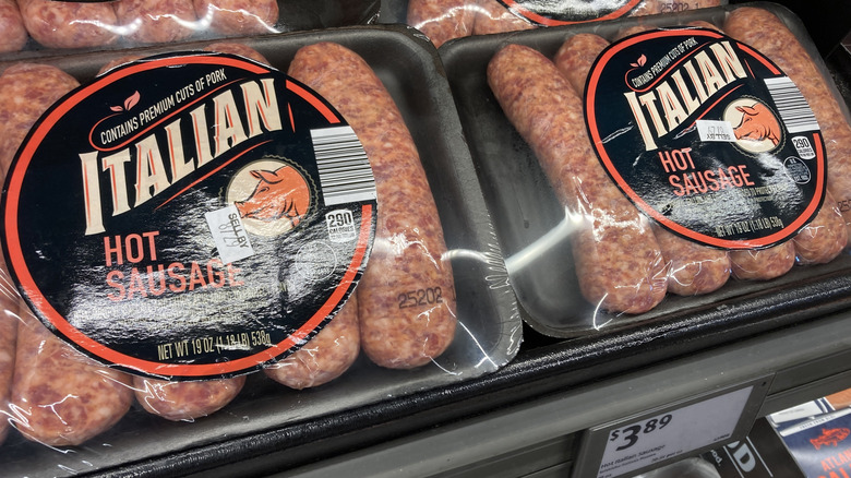 packages of Aldi Italian sausages