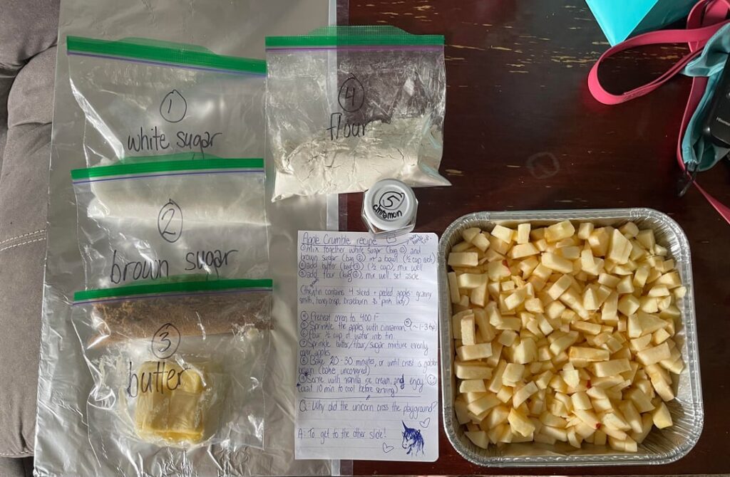 I made my single dad friend a deconstructed apple crumble as a fun sensory and bonding activity for him and his kids