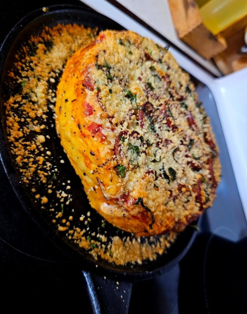 Upside Down Deep Dish Pepperoni & Chicken Pizza Upside Down Deep Dish Pepperoni & Chicken Pizza