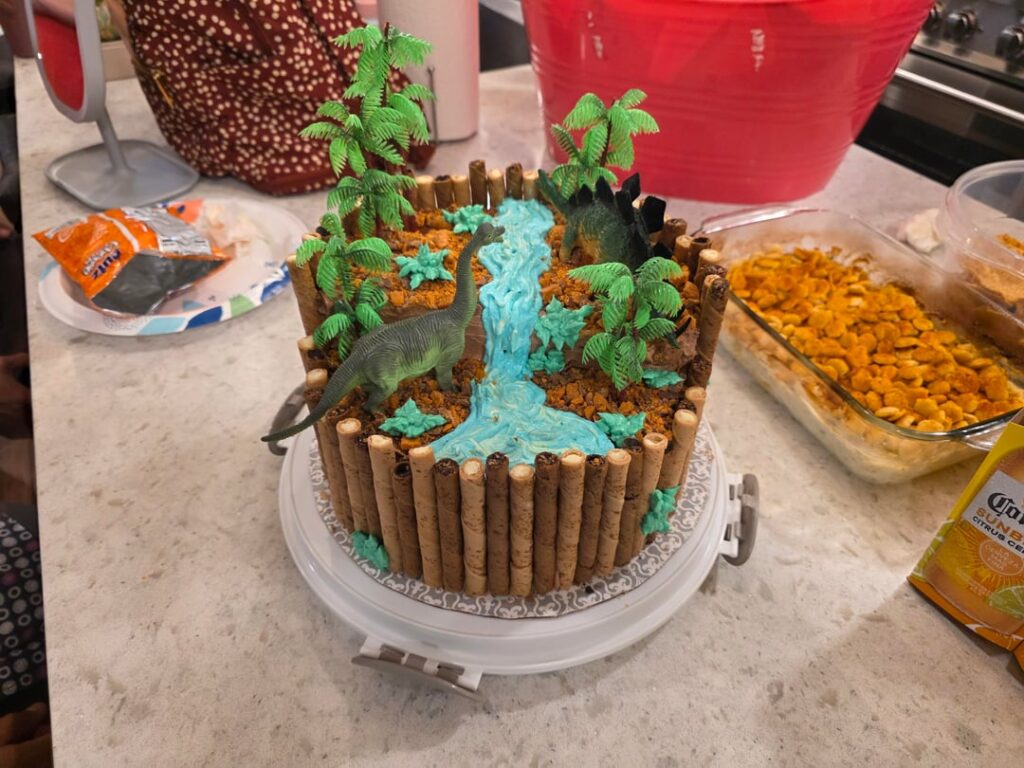 My nephew is obsessed with dinosaurs so I made him a dino cake for his 3rd birthday.