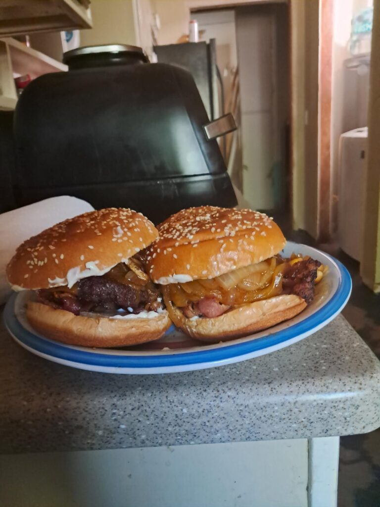 Brioche onion mushroom bacon burger teriyaki style (OC)