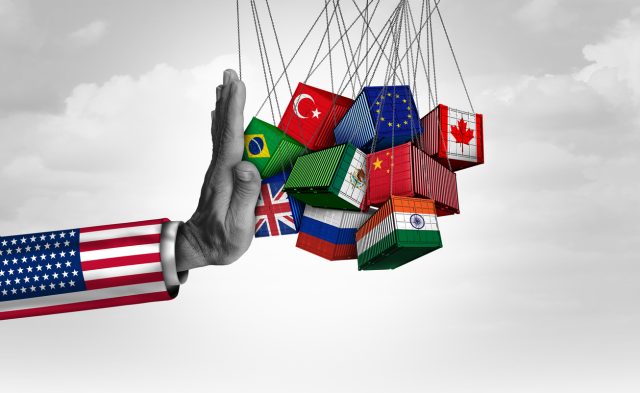 US Trade Barrier Tarrif as American Economic Protectionism and rade Isolation or USA government Protectionist Policy as import taxes or Tariffs in imports.As Trump’s latest tariffs jolt the transatlantic drinks trade, American wineries are finding themselves both burdened and bolstered. Amid global flux, Cakebread Cellars CEO Mike Jaeger explains how legacy, innovation and regional exploration are driving the next chapter in US wine.