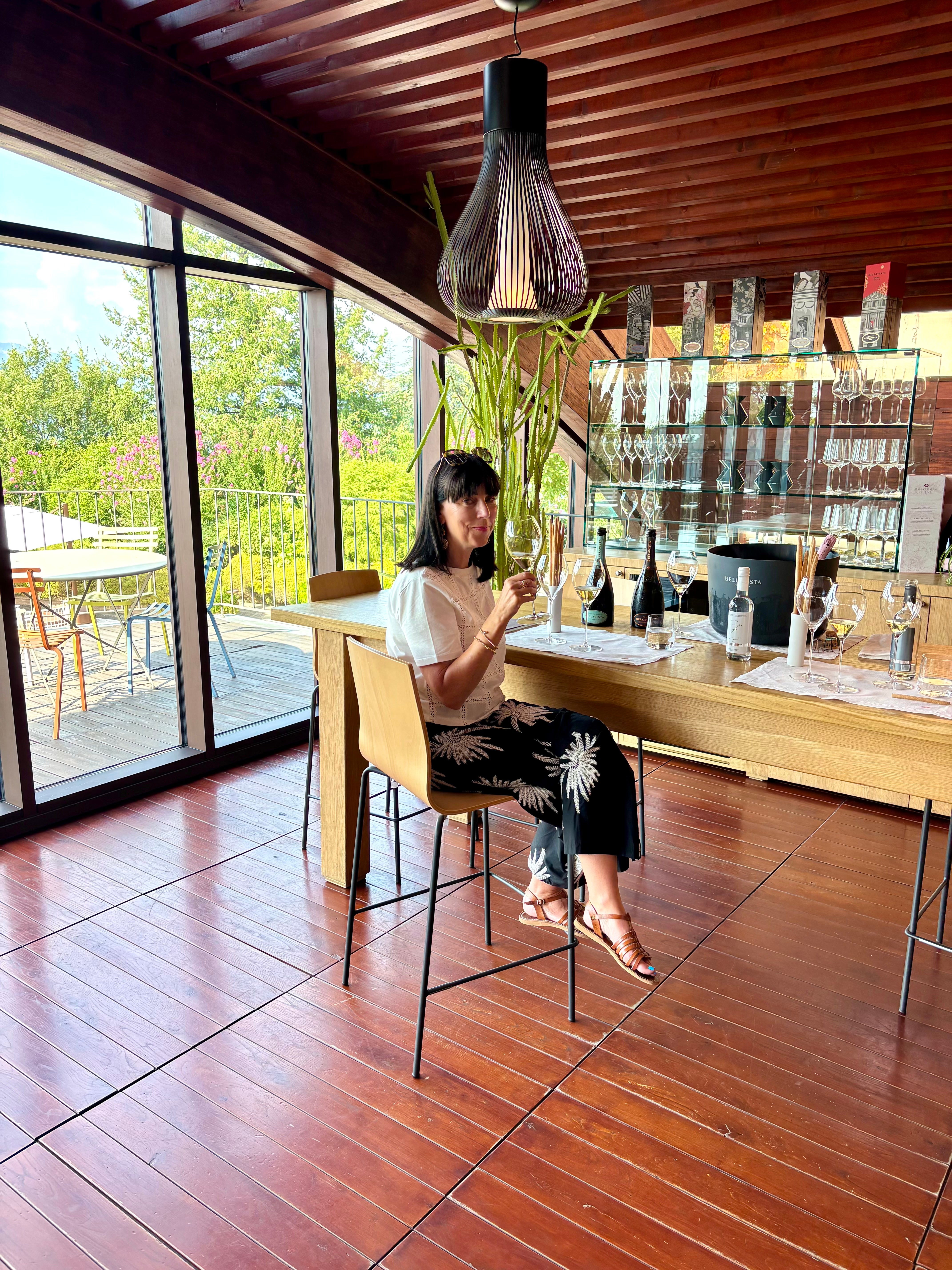 Kate sampling some of the wines in Franciacorta