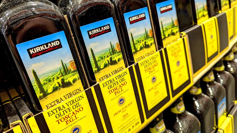 Bottles of Kirkland Signature Extra Virgin Olive Oil