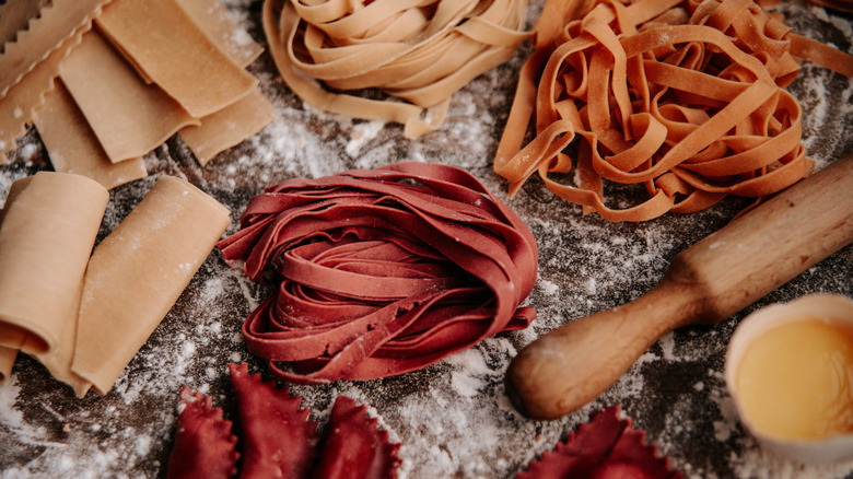 Pasta in different shapes and colors
