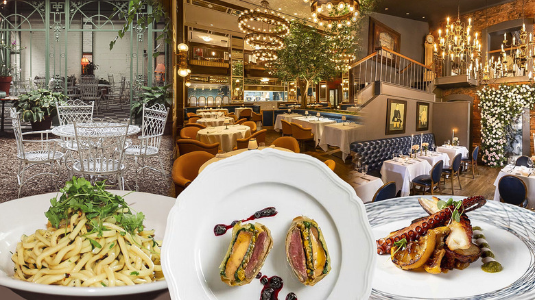 A composite image of romantic NYC restaurants and dishes