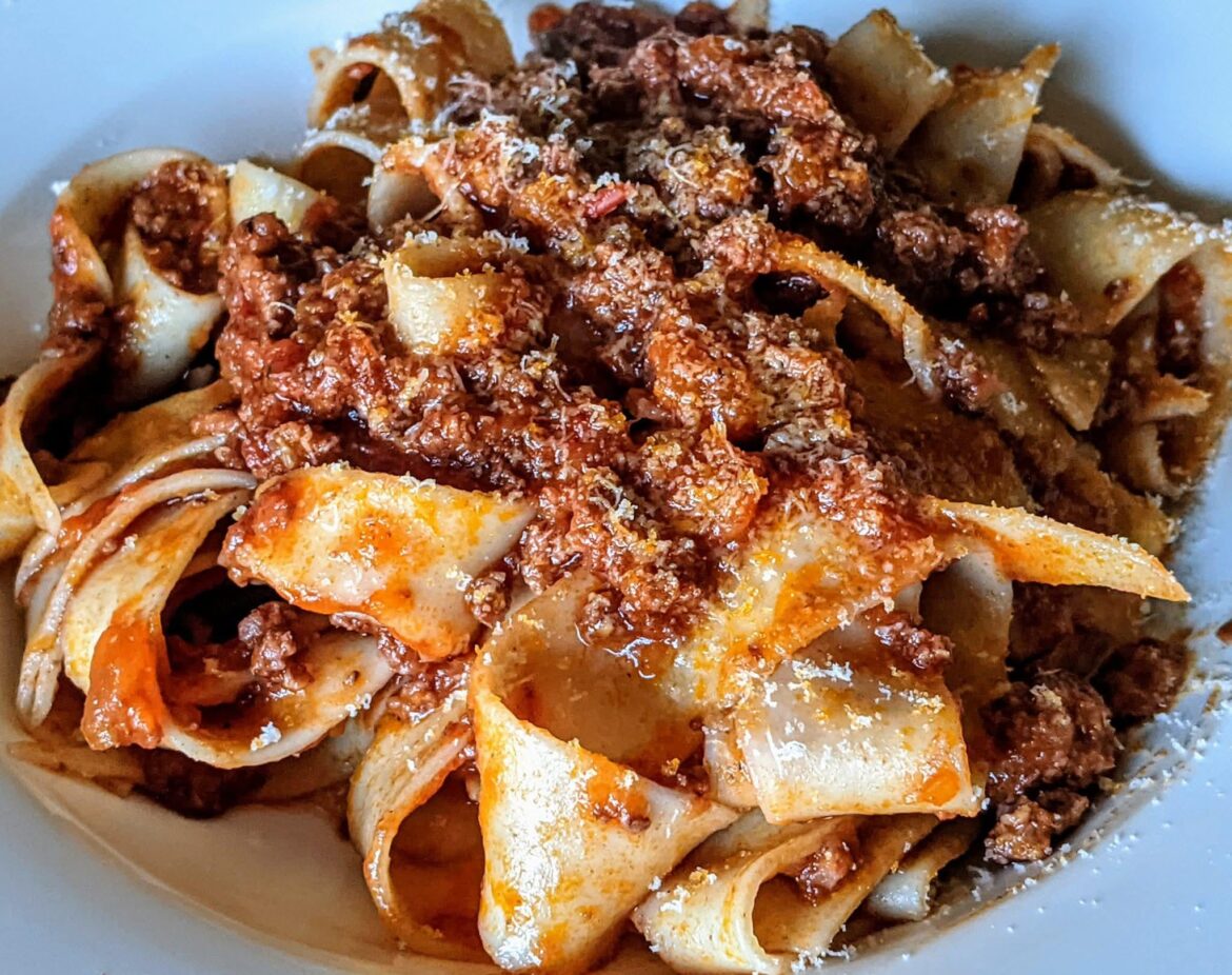 Homemade pasta with bolognese