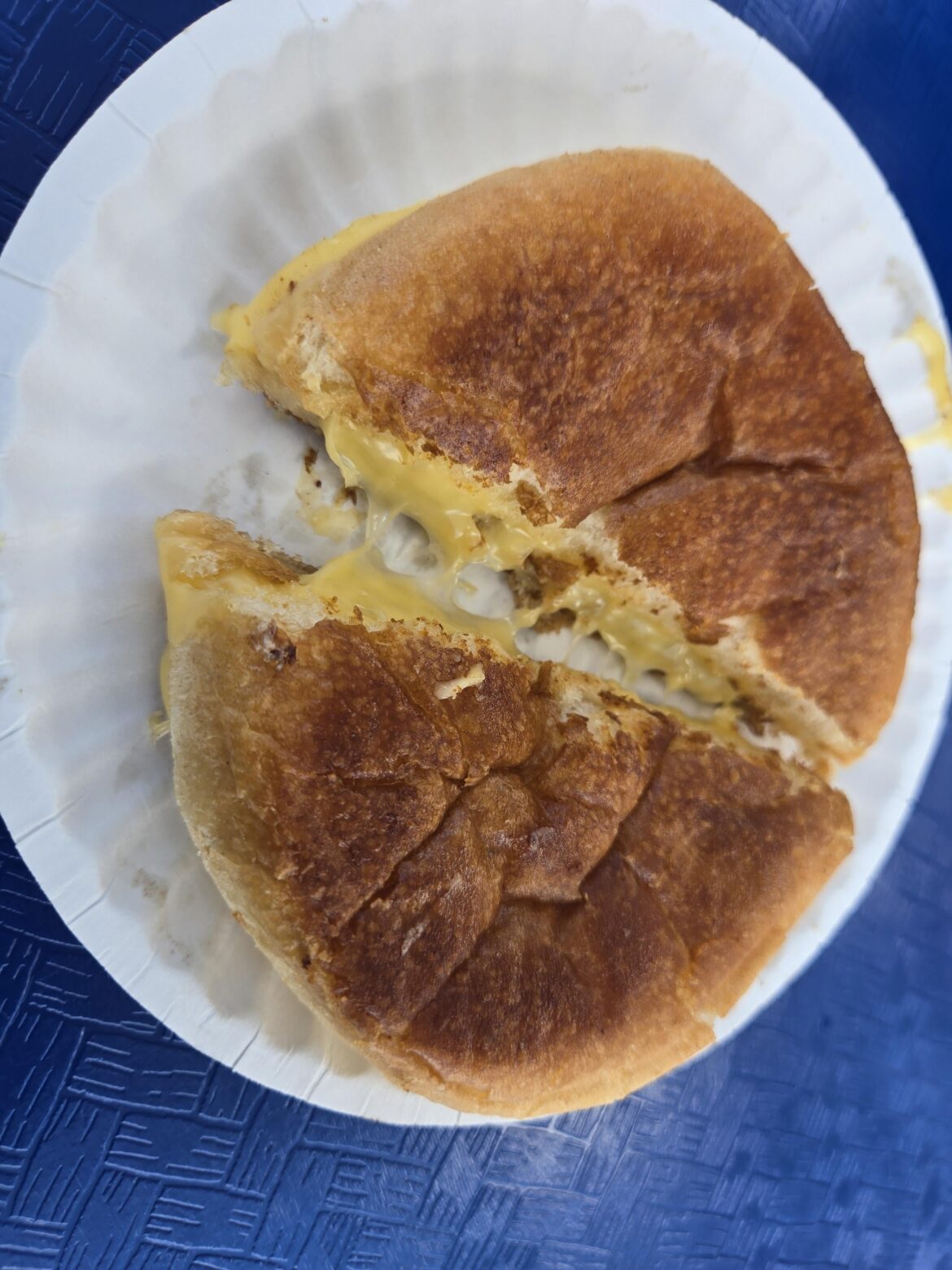 Grilled cheese on a hamburger bun at my town pools snack shack