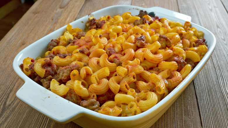 Johnny Marzetti pasta in casserole dish