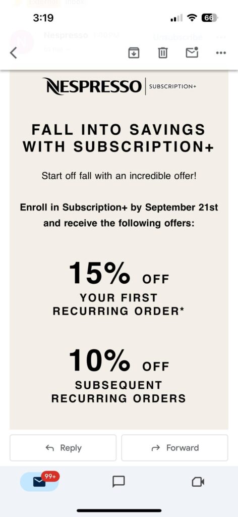 Nespresso promo email doesn't work?