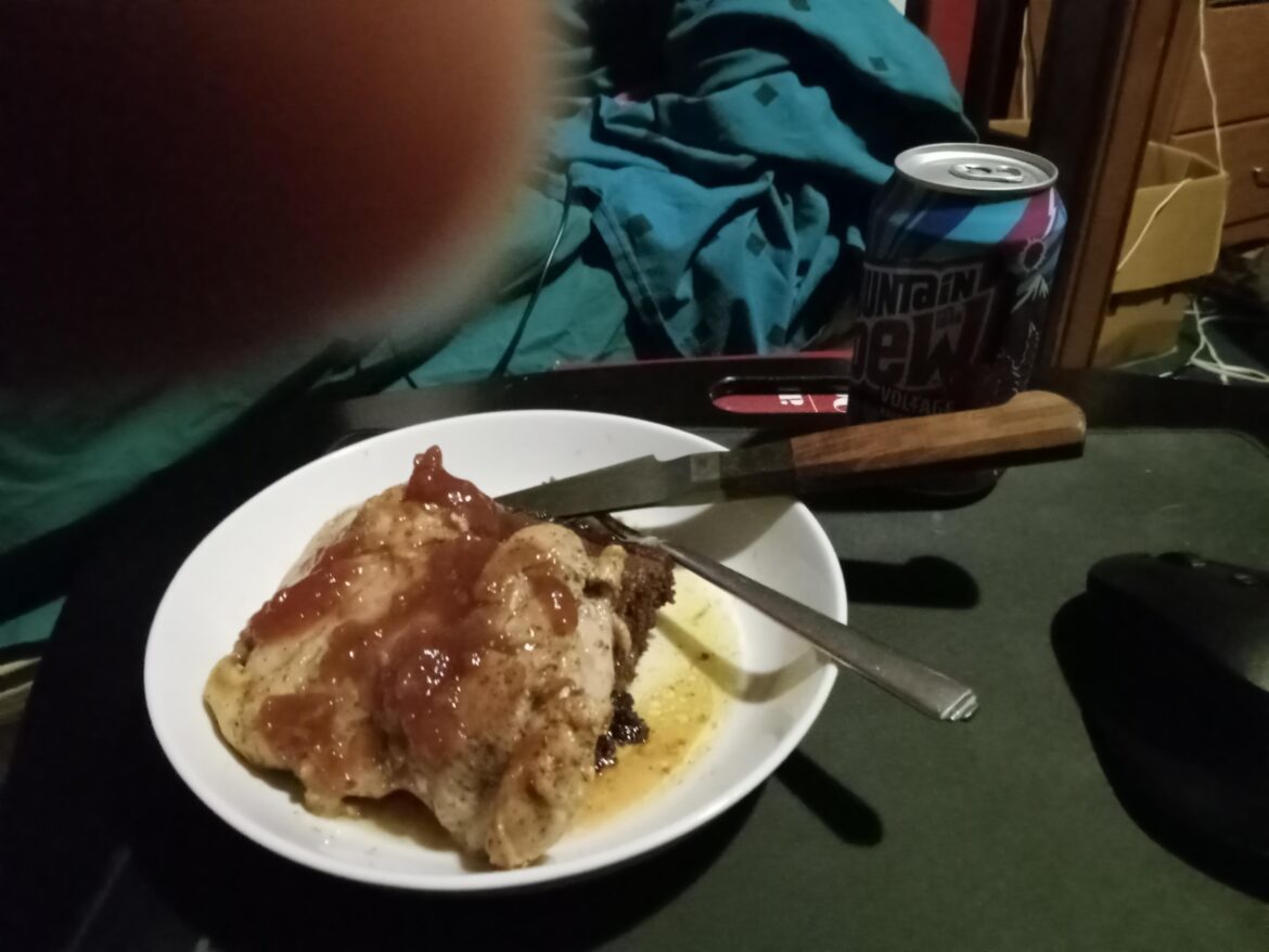 Had a 25 MG edible, made Chicken and Brownie with Jam.