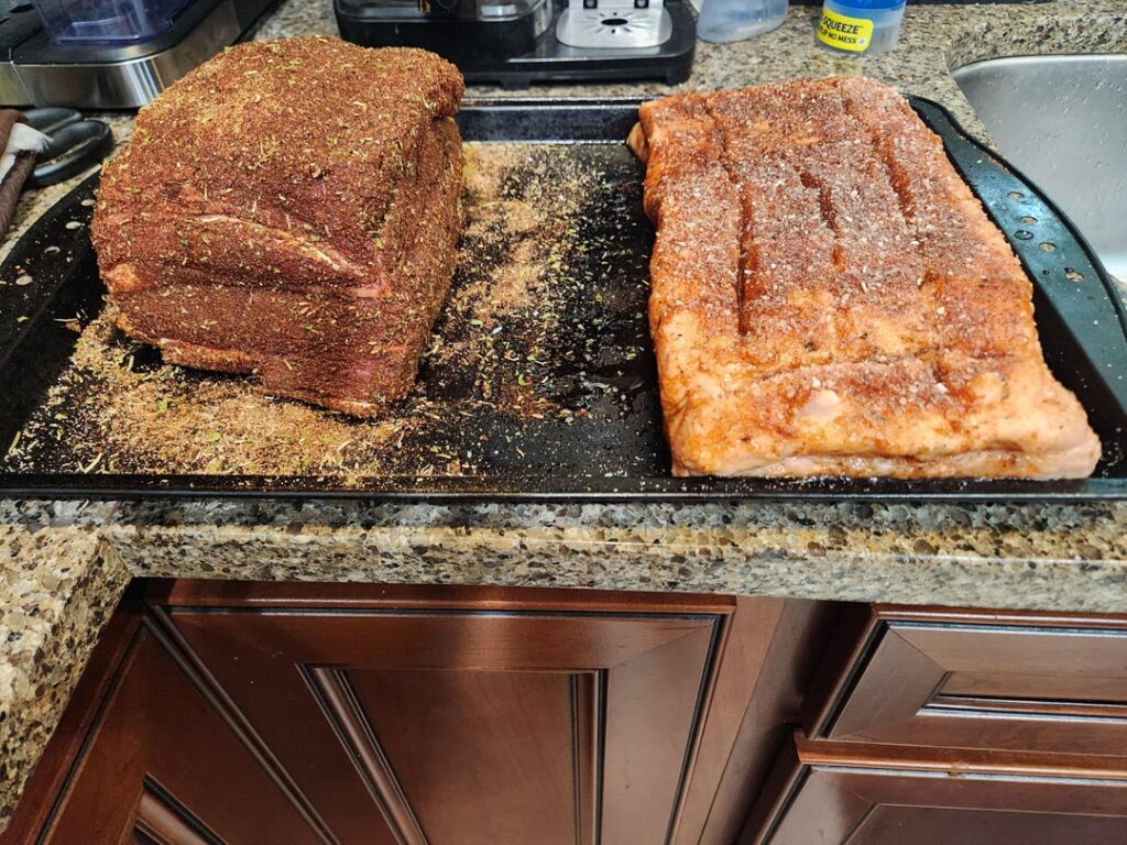 Pork belly and beef roast