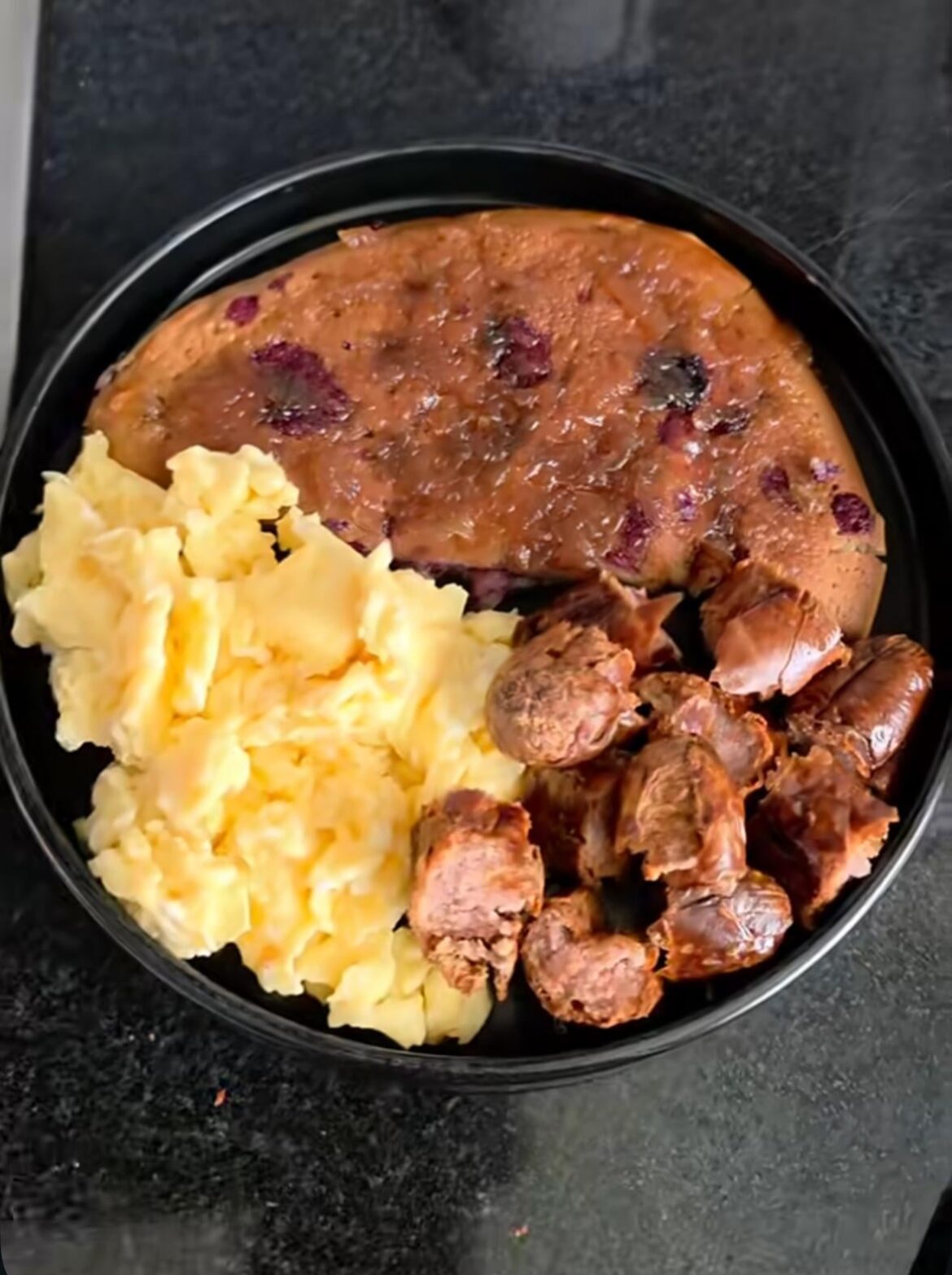 Another day having Eggs, Pancake and sliced Sausages