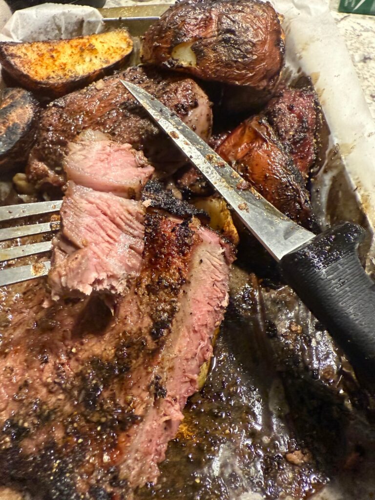 A Pit Master’s meal, Ribeyes and Red Potatoes