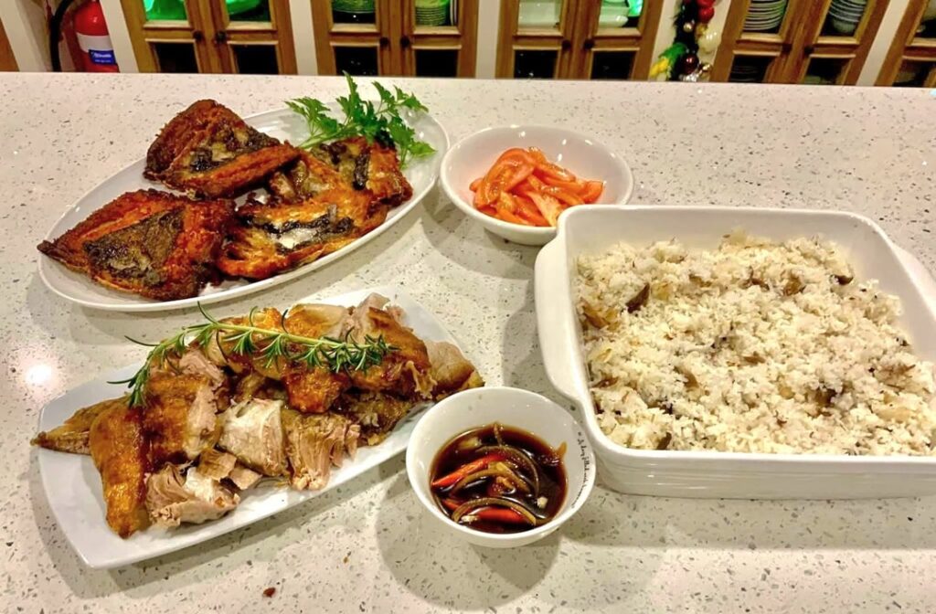 Fried Milkfish, Crispy Pata, Garlic Fried Rice for breakfast.