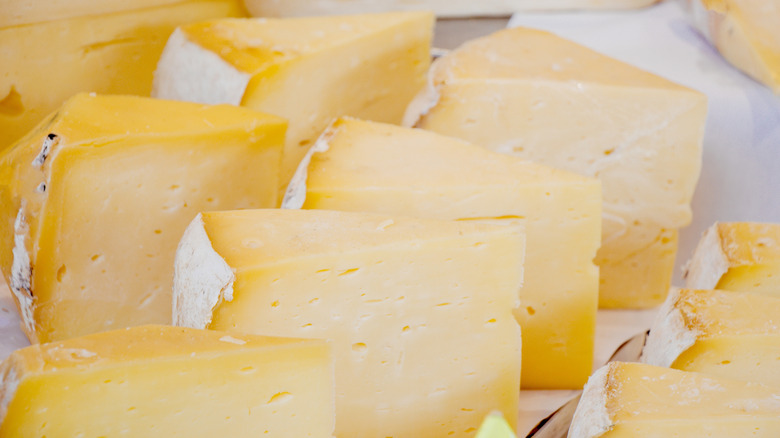 Cuts of kasseri cheese on display