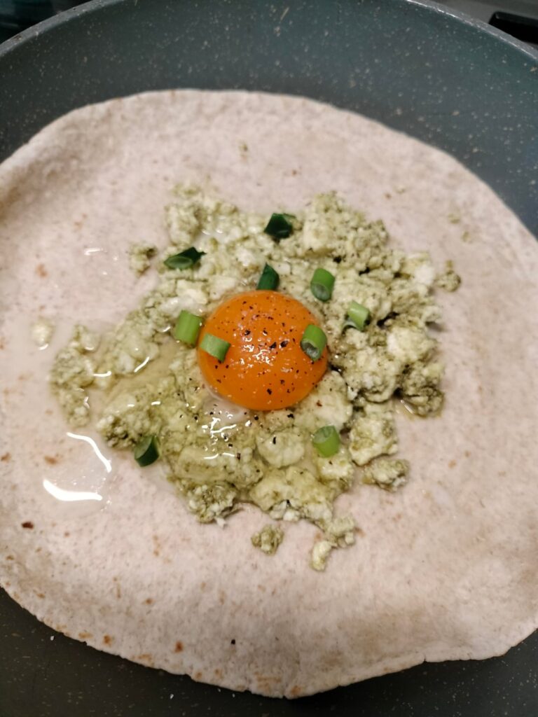 Pesto Paneer egg flatbread (swipe for finished product)