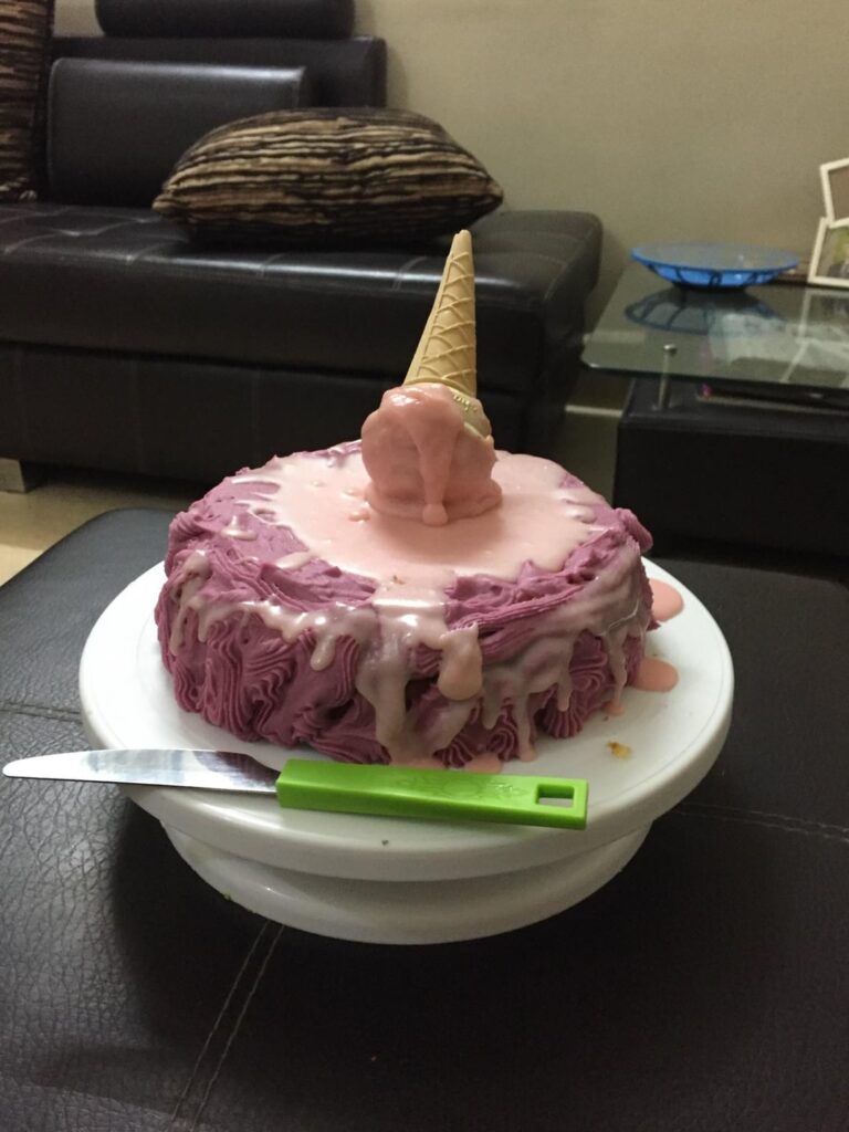 Dropped cone cake for my wife’s birthday- Baked by me