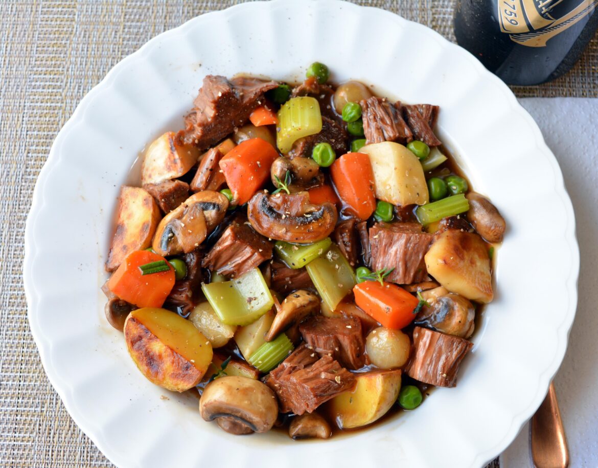 237 cal, 20 g protein vegan “beef” Guinness stew 237 cal, 20 g protein vegan "beef" Guinness stew