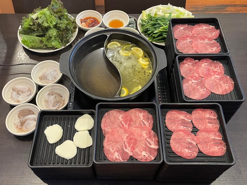 Bocchi shabu-shabu (Beef tongue, cheese, octopus, pork, vegetables, drink, and more—all-you-can-eat for up to 5 hours Approximately-$21)
