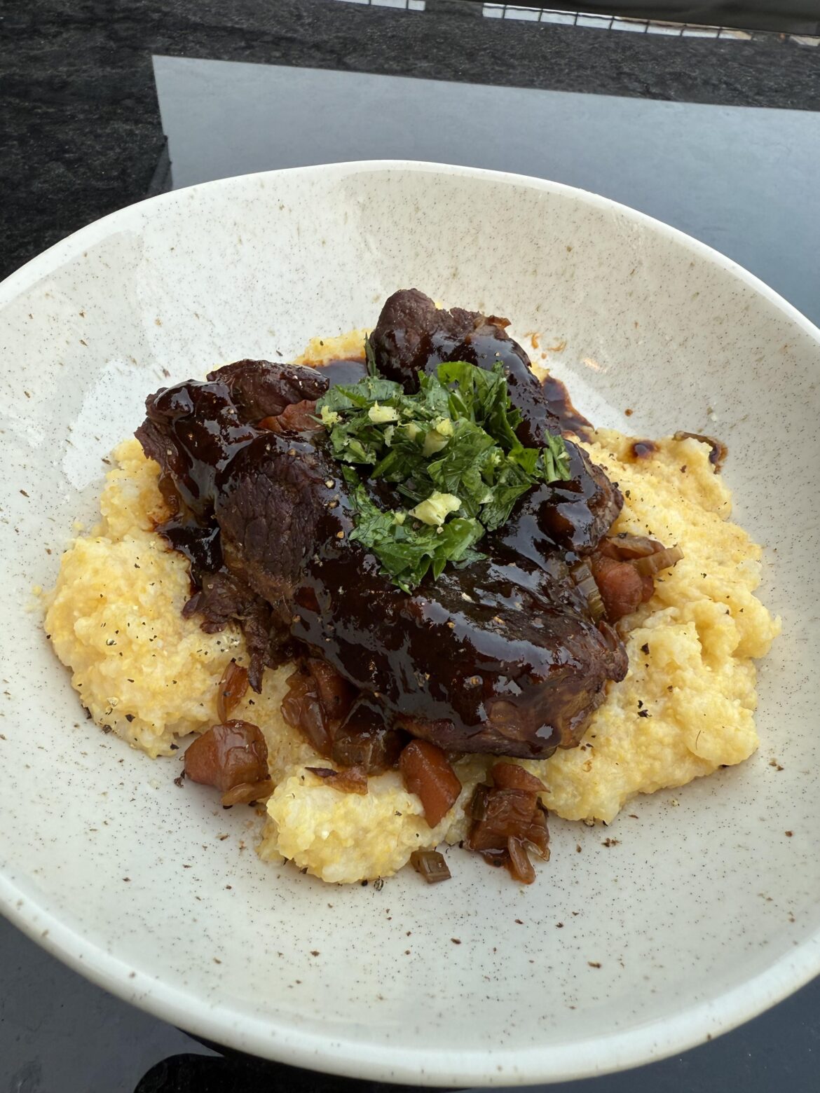 Short ribs over parmesan polenta