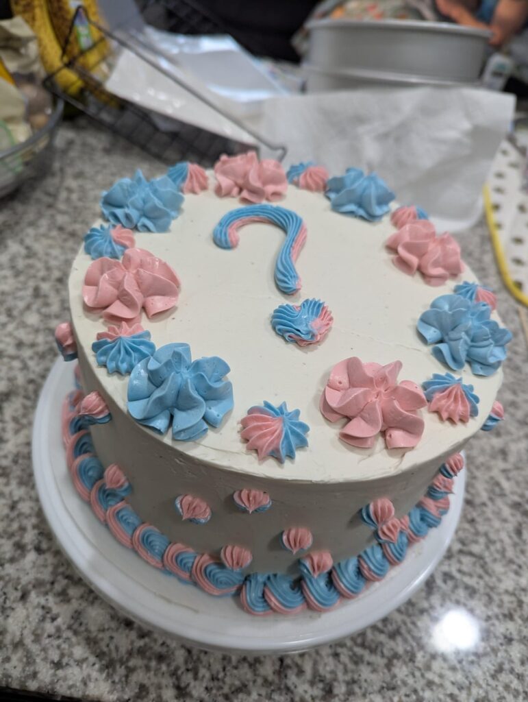 First decorated cake attempt - a close friend's gender reveal