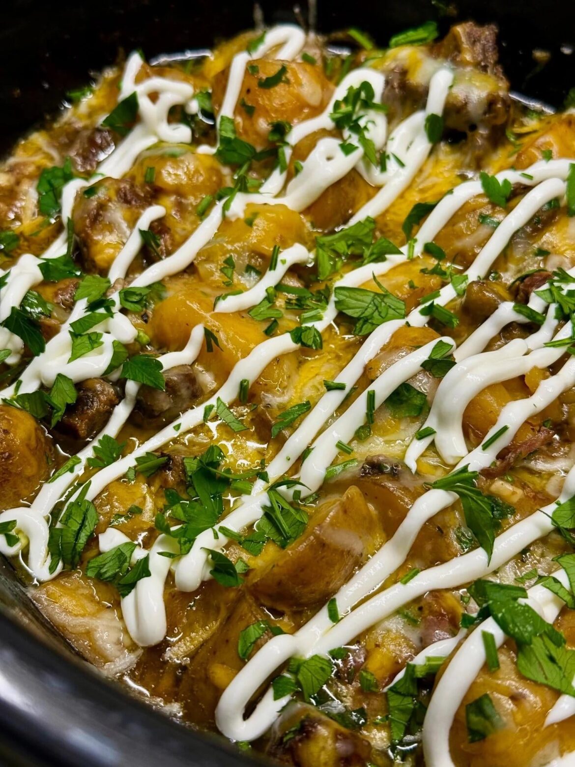 Slow Cooker Loaded Steak and Potatoes 😋
