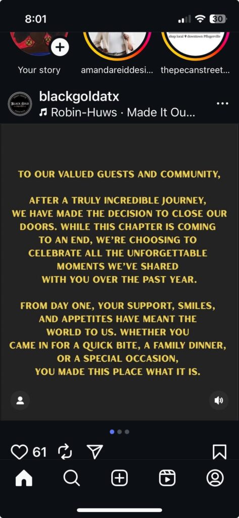 Black and Gold shutting down