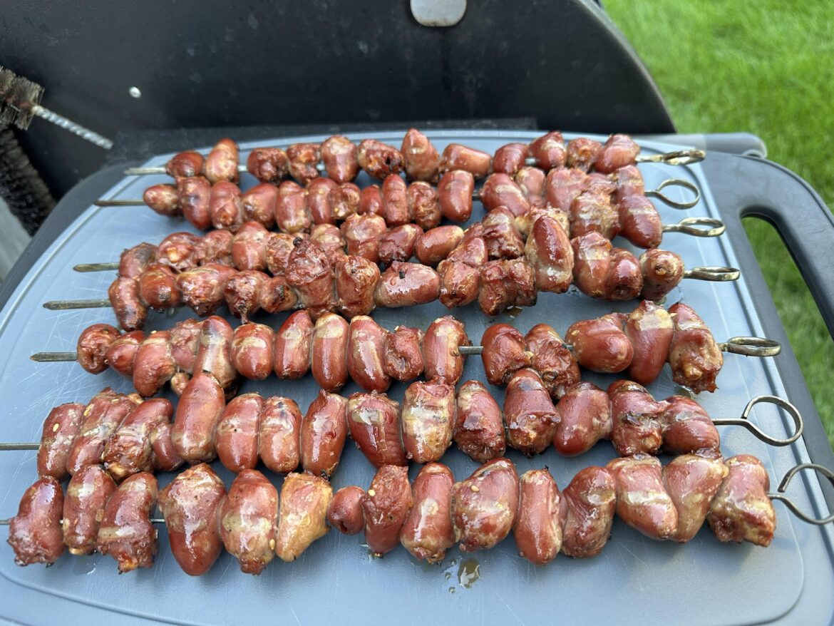 More lovely chicken hearts after a nice smoke!  So delectable.