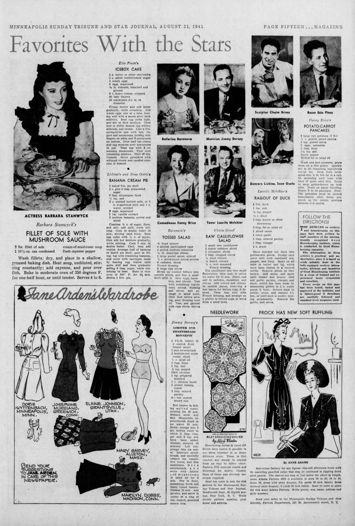 August 31, 1941: Minneapolis Sunday Tribune & Star Journal Sunday Magazine Recipe Page