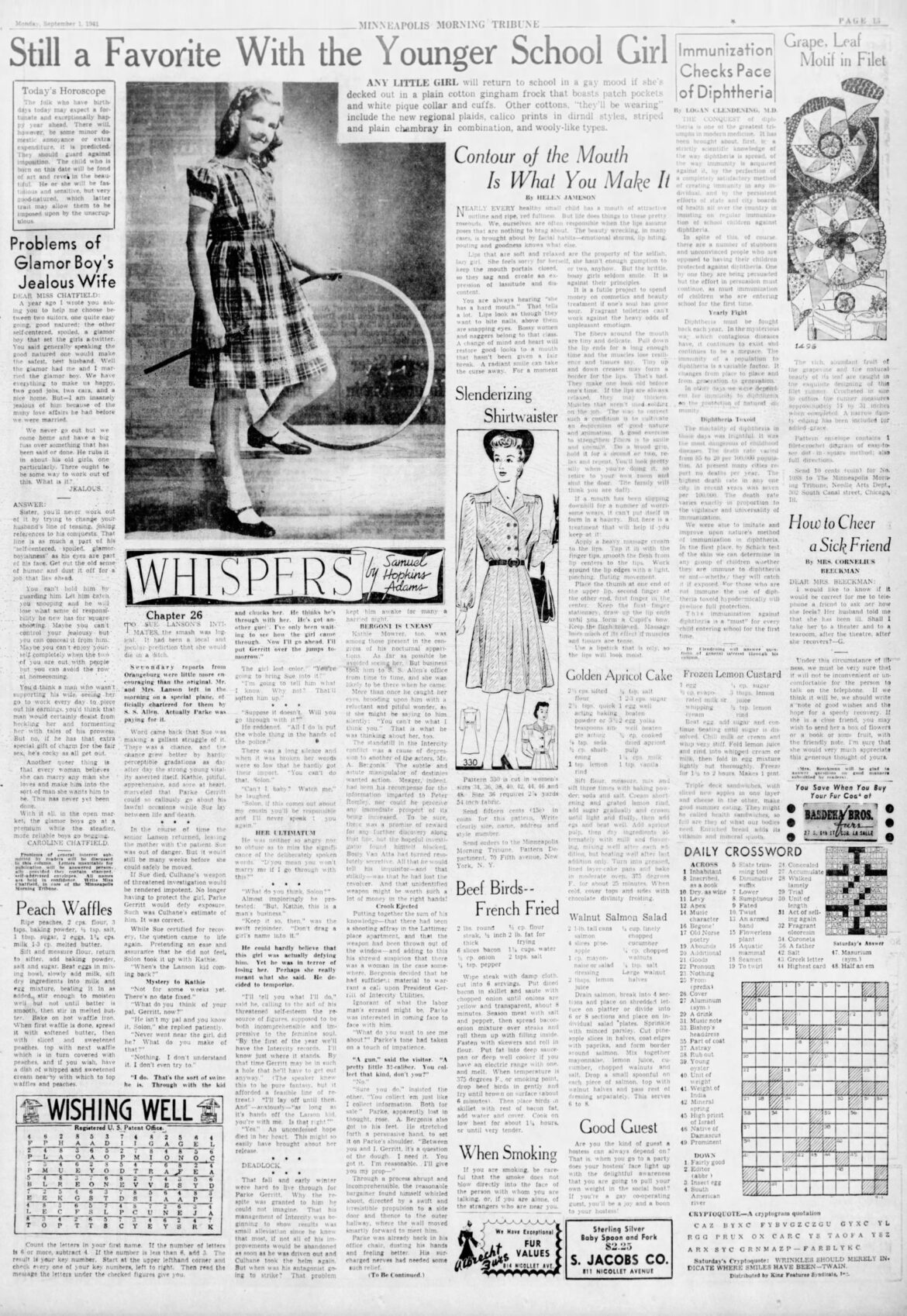 September 1, 1941: Peach Waffles, Beef Birds, Golden Apricot Cake, Walnut Salmon Salad & Frozen Lemon Custard