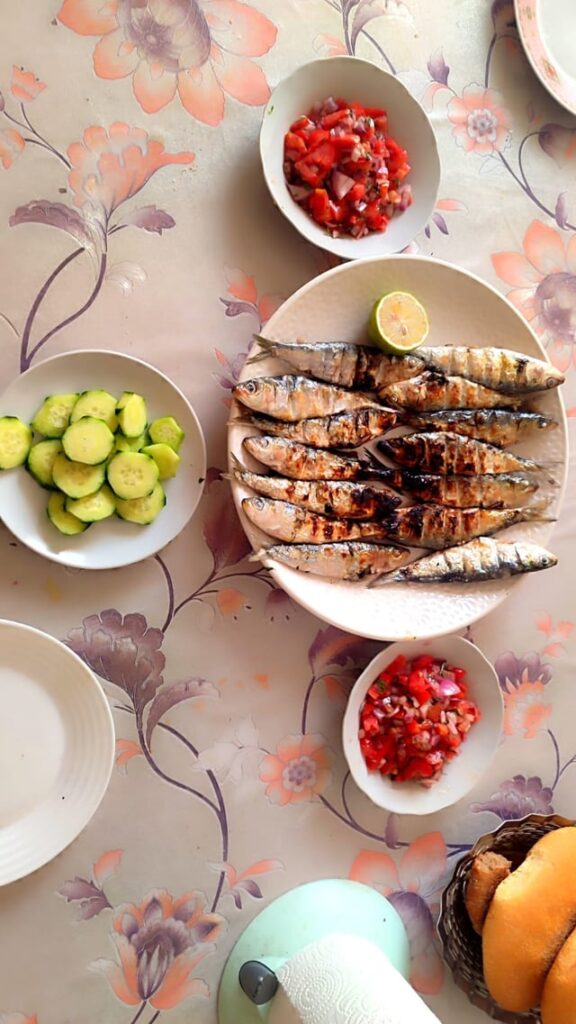 Grilled sardines with fresh tomato salad - Sunday lunch in Morocco