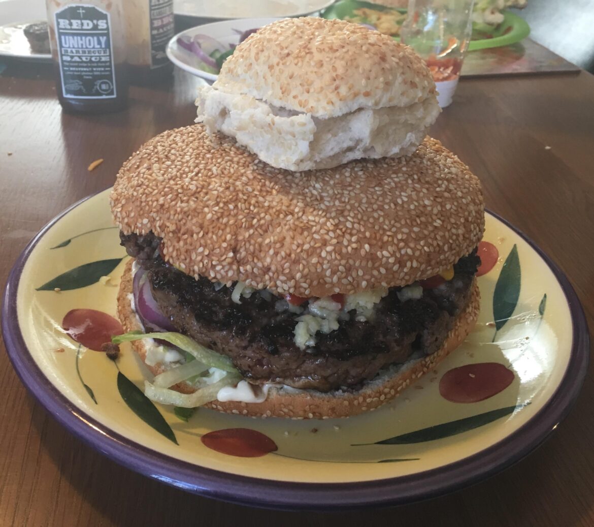 If you want a massive burger, don’t go upwards, go outwards (normal bun for scale).
