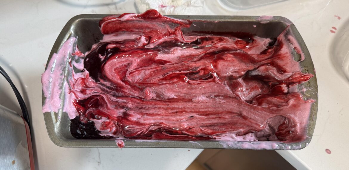 Homemade blackberry ice cream with blackberry syrup!