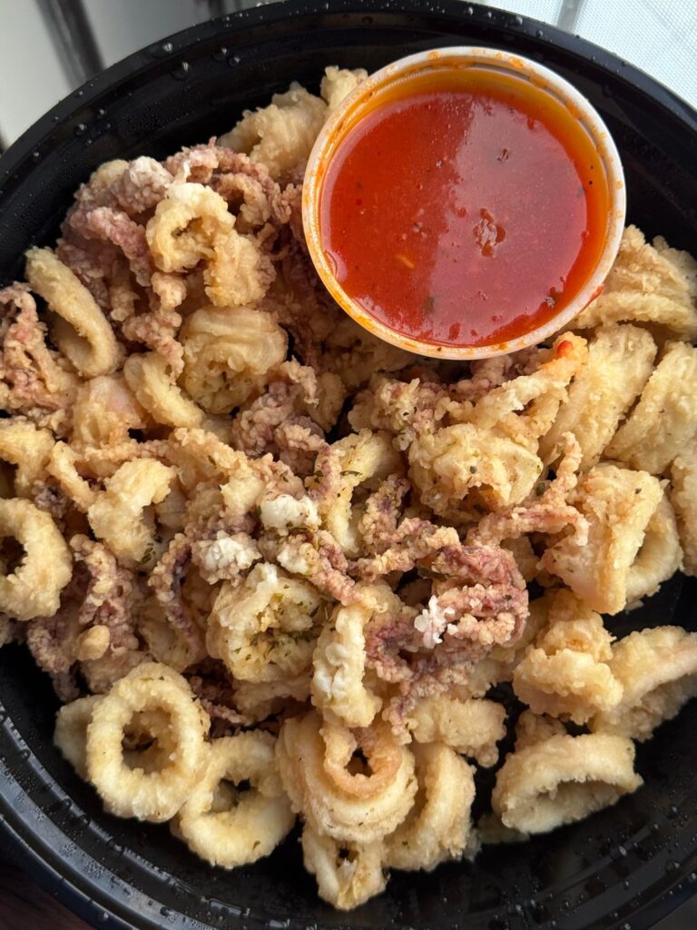 Fried calamari and Greek salad a great combo
