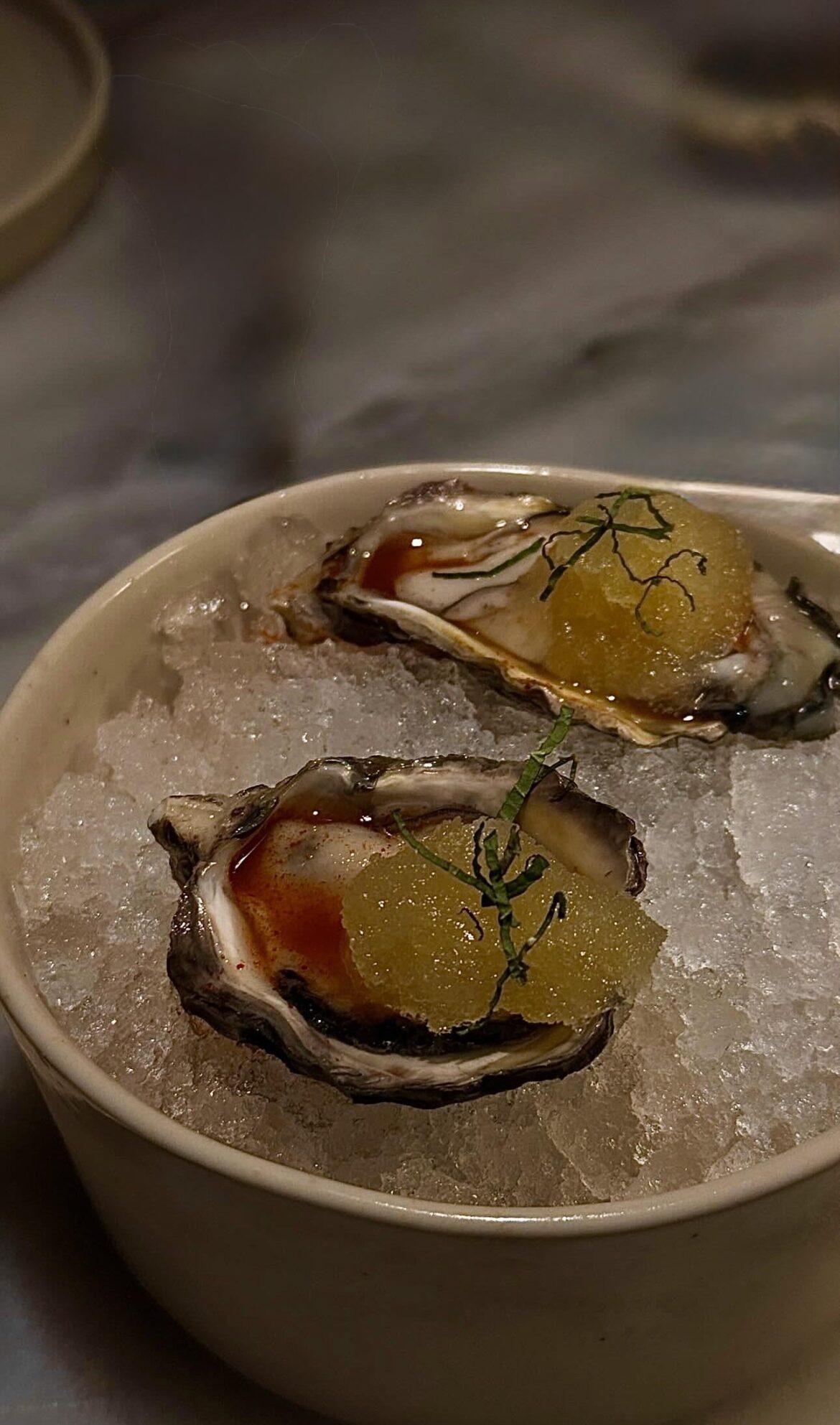 Tabasco and mango purée garnish 🤌🏽