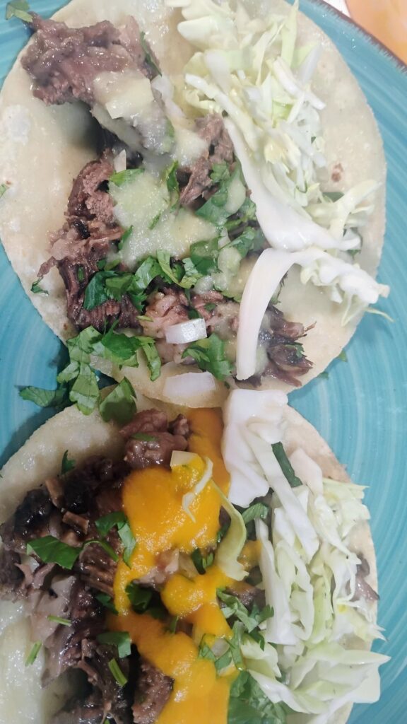 Tacos de Cachete w/ Homemade Hot Sauce