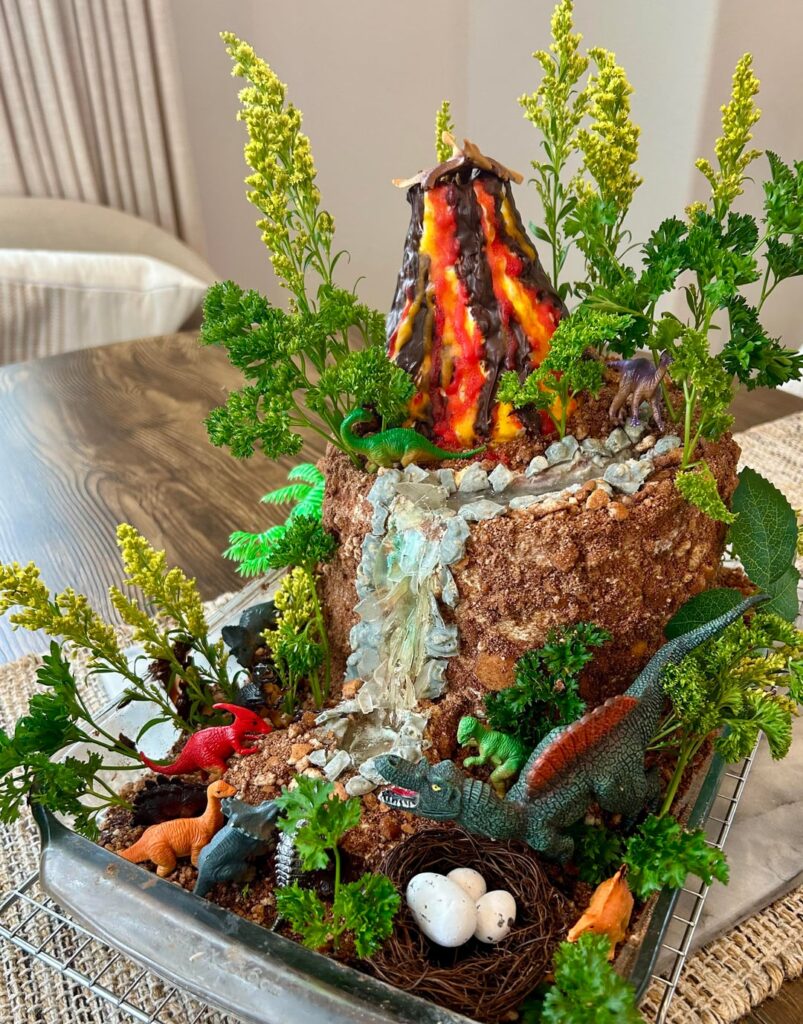 Little bro wanted a dinosaur themed strawberry cake for his 8th birthday