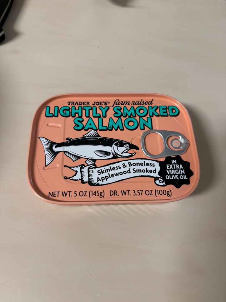 Trader Joe’s Lightly Smoked Salmon in a Kewpie & Capers Salad over Shiitake Mushroom Jasmine Rice with Sushi Vinegar marinated cucumbers