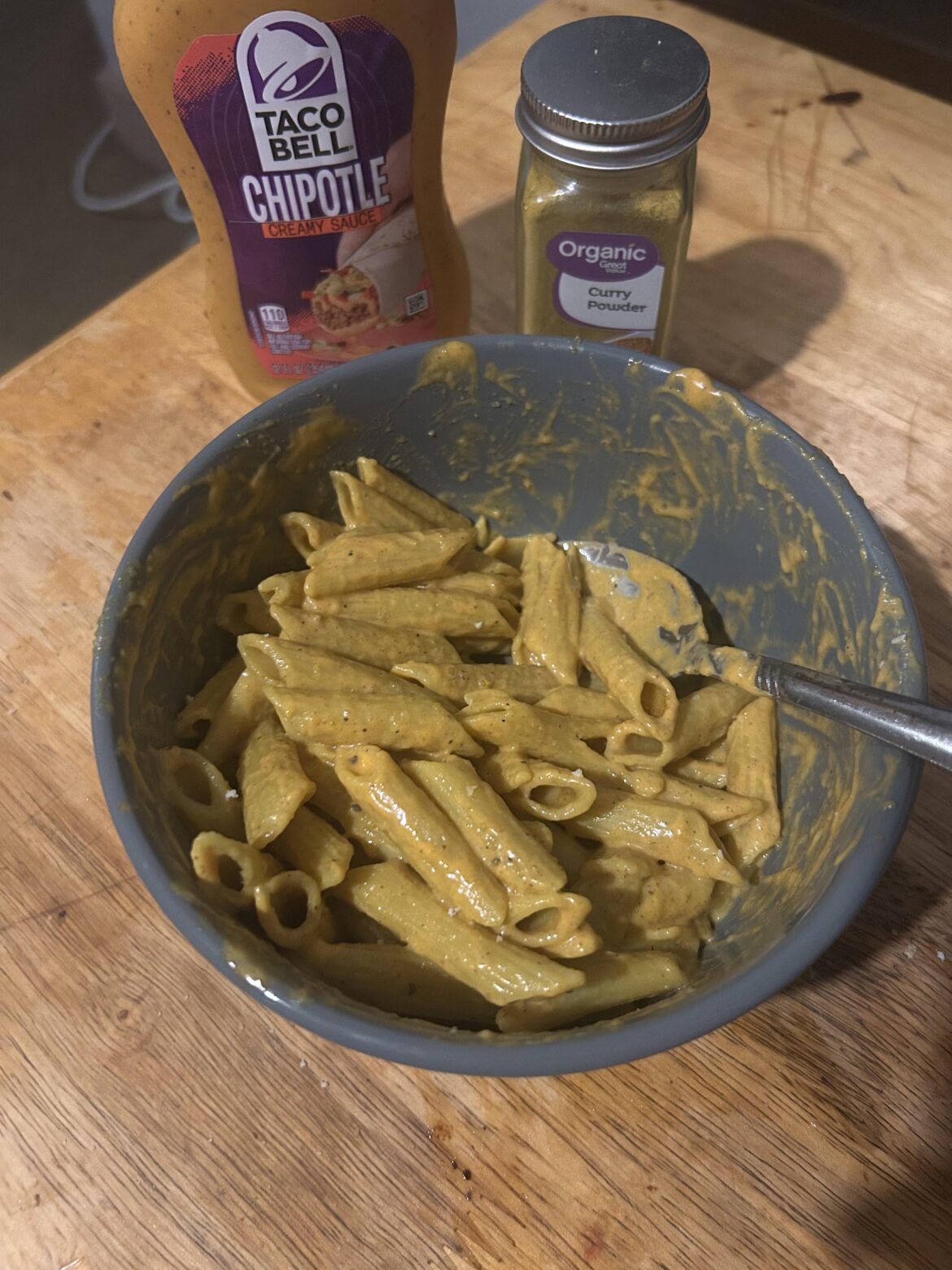 End of month struggle meal curry chipotle sauce pasta