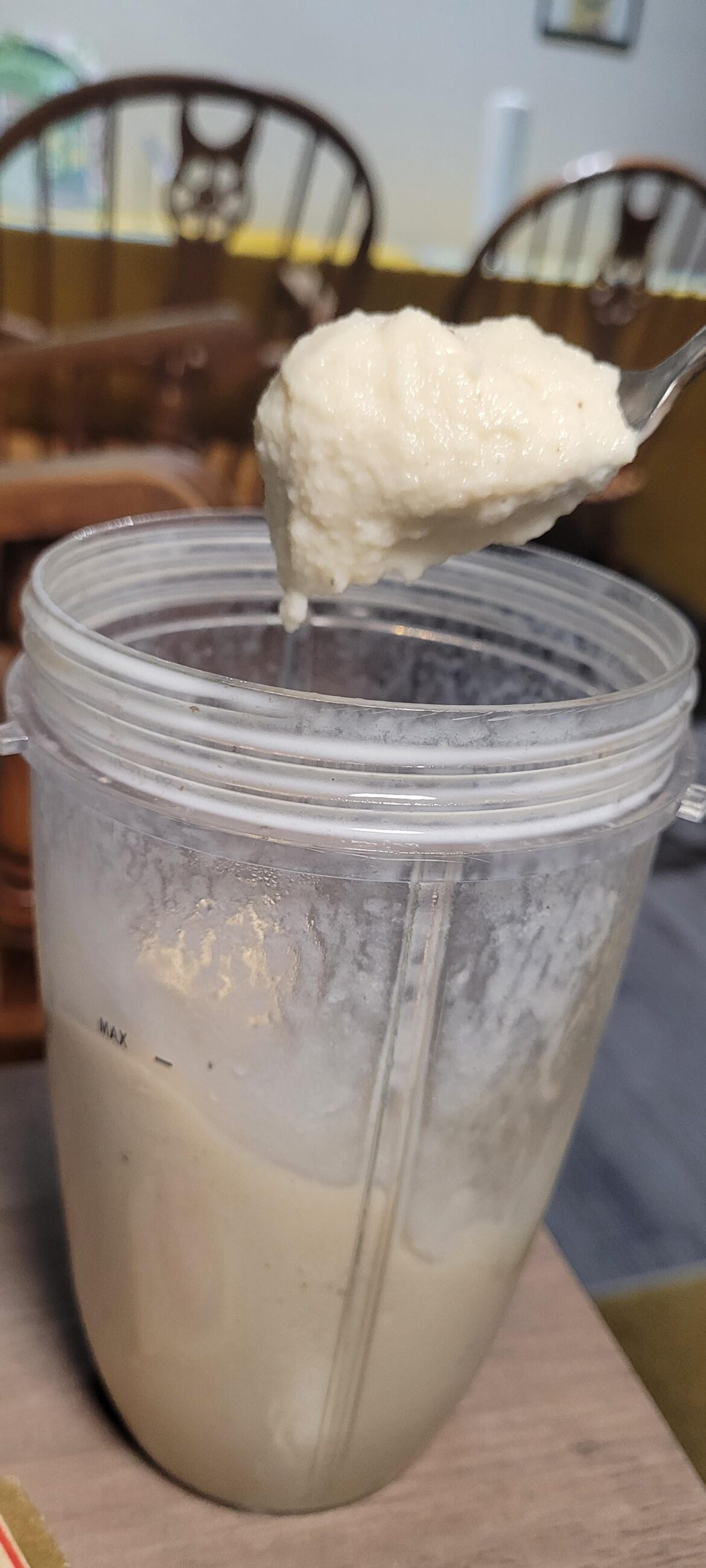 We are out of ice cream. This is frozen bananas and yogurt, blended in the Nutribullet.