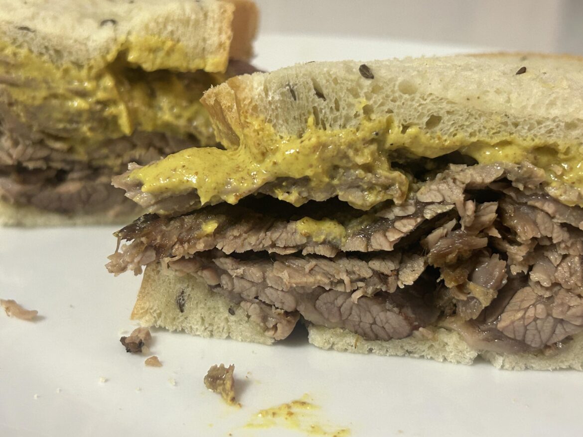 Brisket on rye with spicy mustard