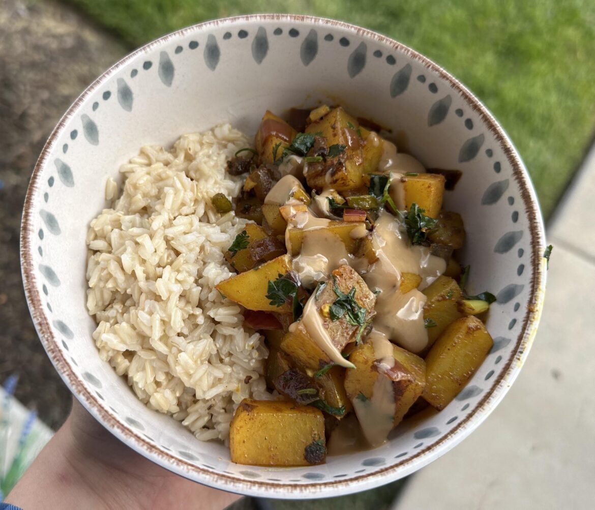 Curry-Fried Potatoes w/ Tahini Dressing