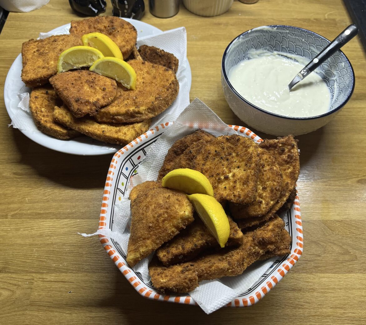 Fried giant puffball mushroom