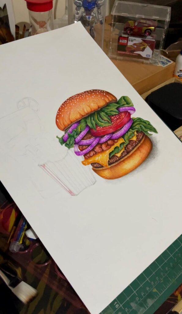 “Who needs a kitchen when you’ve got a pen? Made this burger with just ballpoint ink!”