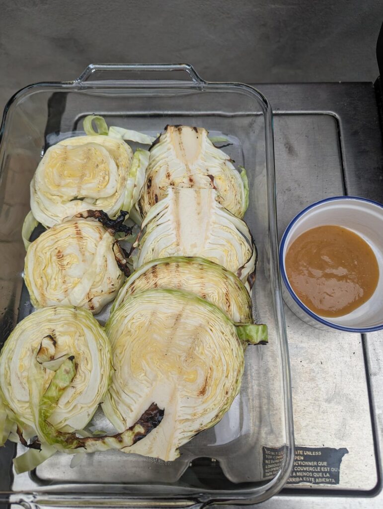 Grilled cabbage with hot miso maple syrup sauce 😊.