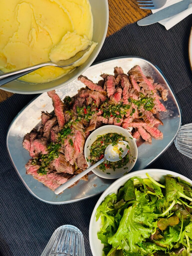 chimichurri steak with buttermilk mash