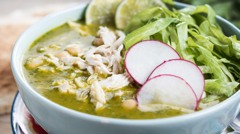 Bowl of green pozole
