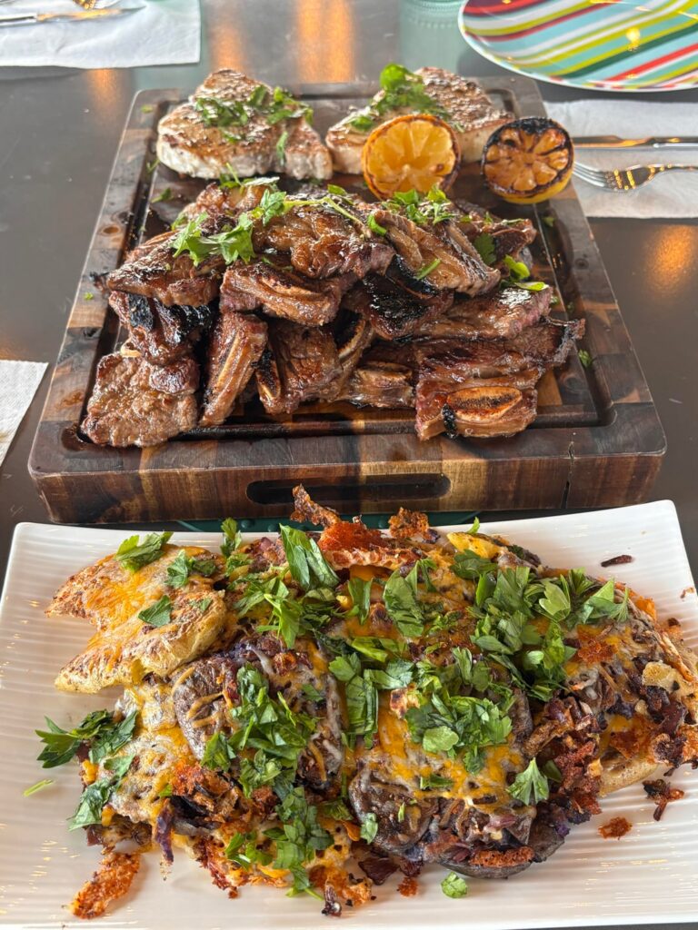 [homemade] beef short ribs, swordfish filet, and smashed potatoes